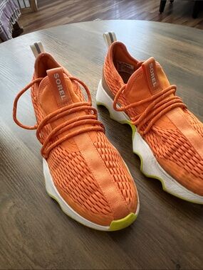 Sorel Orange Kinetic Knit Athletic Sneakers with Lime Accents